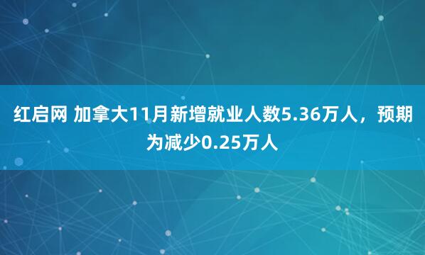 红启网 加拿大11月新增就业人数5.36万人，预期为减少0.25万人