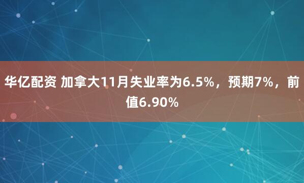 华亿配资 加拿大11月失业率为6.5%，预期7%，前值6.90%